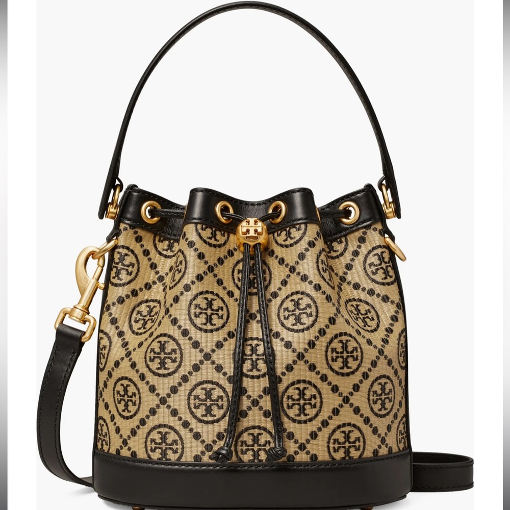 Tory Burch T Monogram Raffia Bucket Bag